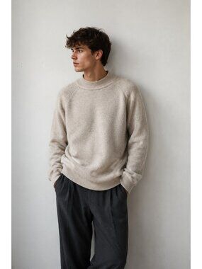 Snow Lotus Pure Cashmere Mens Sweater Size 44 Beige Crew Neck Luxury Knit